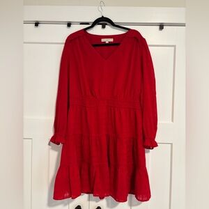 LOFT Red Windowpane V-Neck Dress